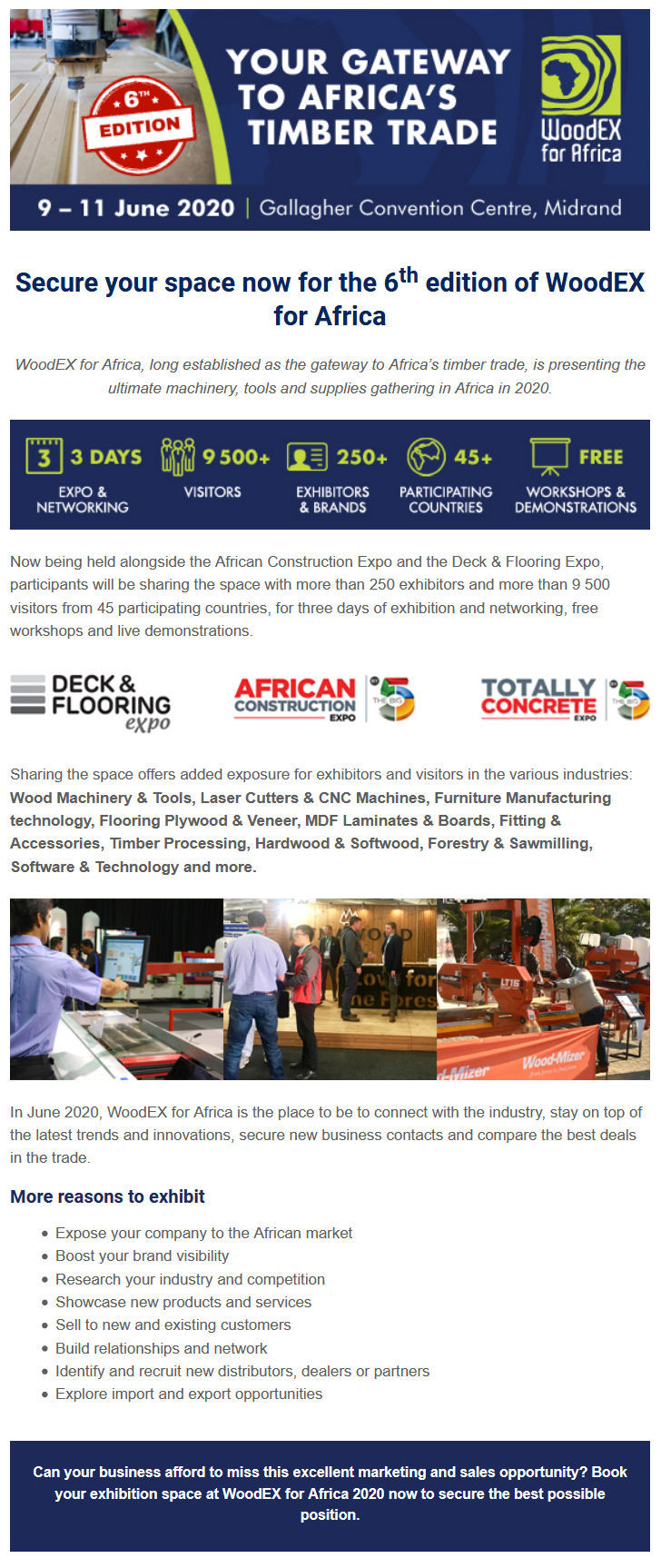 Secure your space now for the 6th edition of WoodEX for Africa